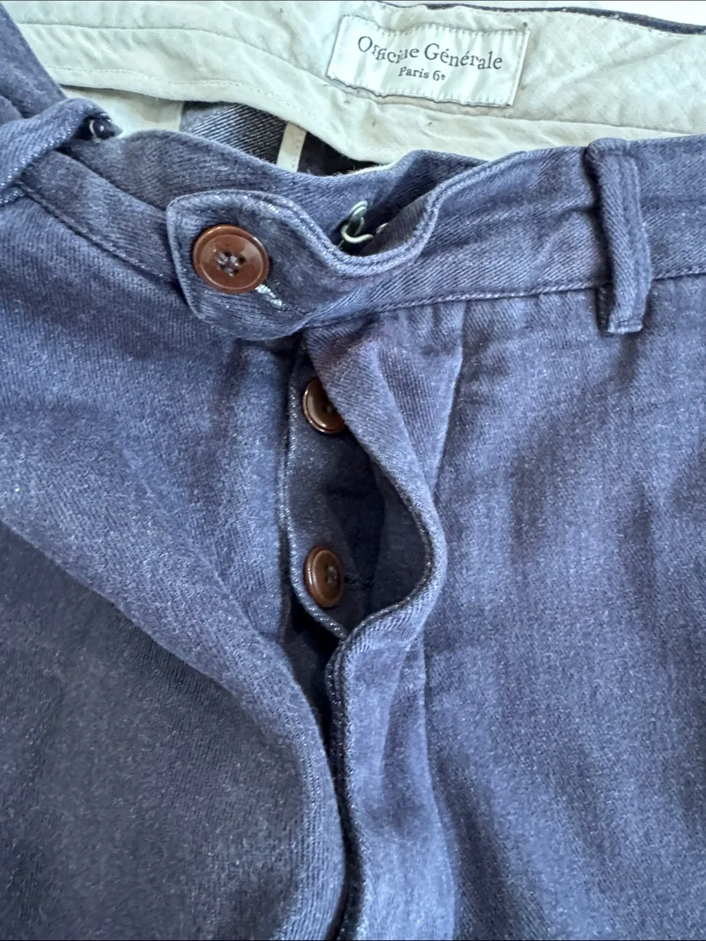 Officine Generale Men's Navy Casual Pants With Hook & Button Fly